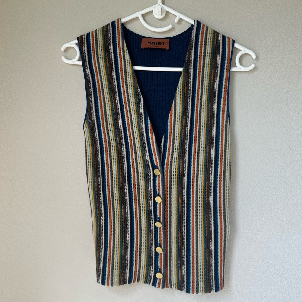 Missoni Blue Tan Sleeveless Fitted vest waistcoat Blouse 40